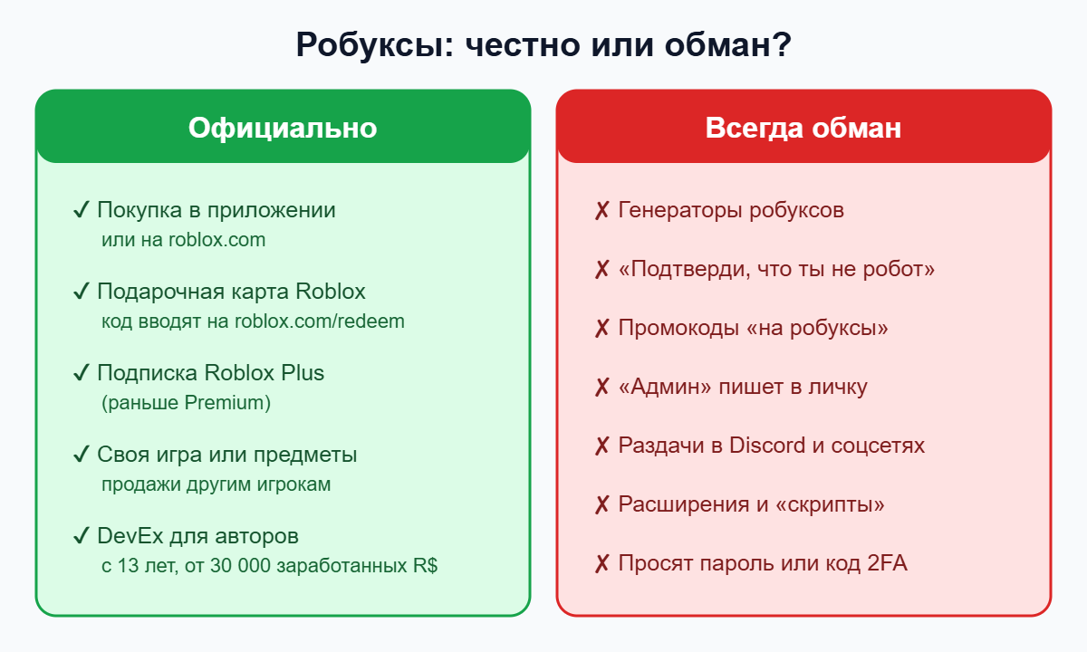 Сравнение: официальные способы получить робуксы и схемы мошенников