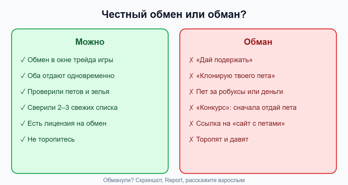 Сравнение: признаки честного обмена и обмана в Адопт Ми