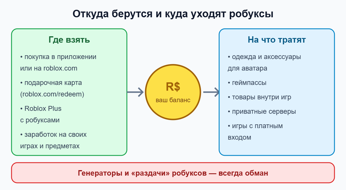 Схема: откуда берутся робуксы и на что их тратят в Roblox