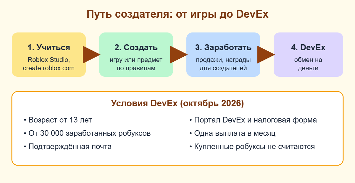 Путь создателя в Роблоксе от игры до обмена робуксов через DevEx и условия программы