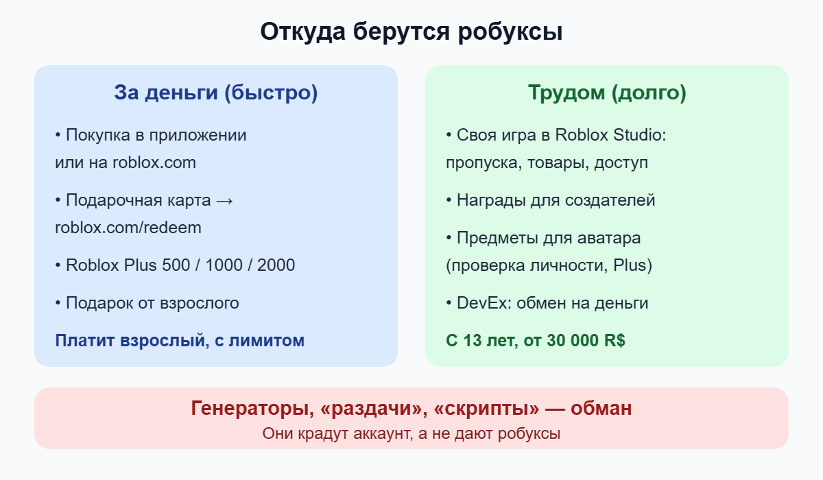 Схема: официальные способы получить робуксы за деньги и трудом