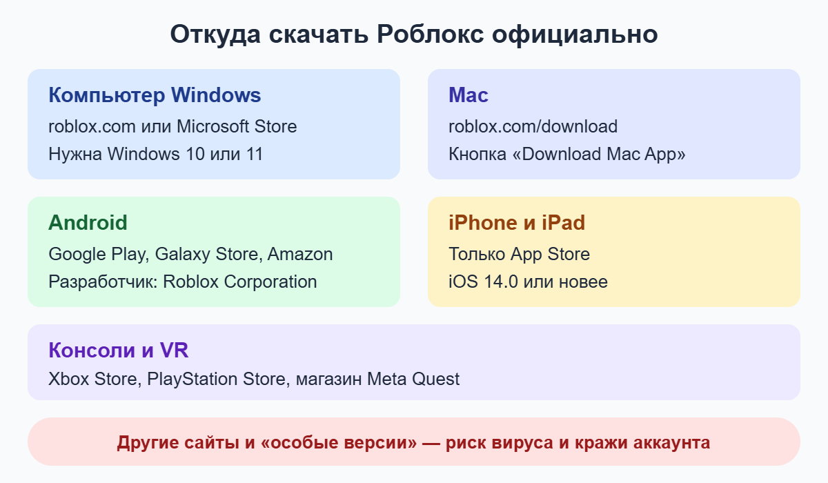 Схема: откуда скачать Роблокс официально на ПК, Mac, Android, iPhone и консоли