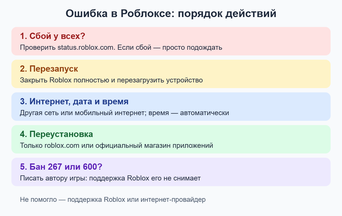 Схема: что делать при ошибке в Роблоксе по шагам