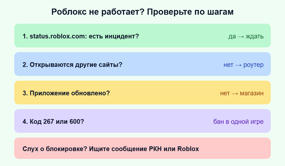 Схема: что проверить, если Роблокс не работает