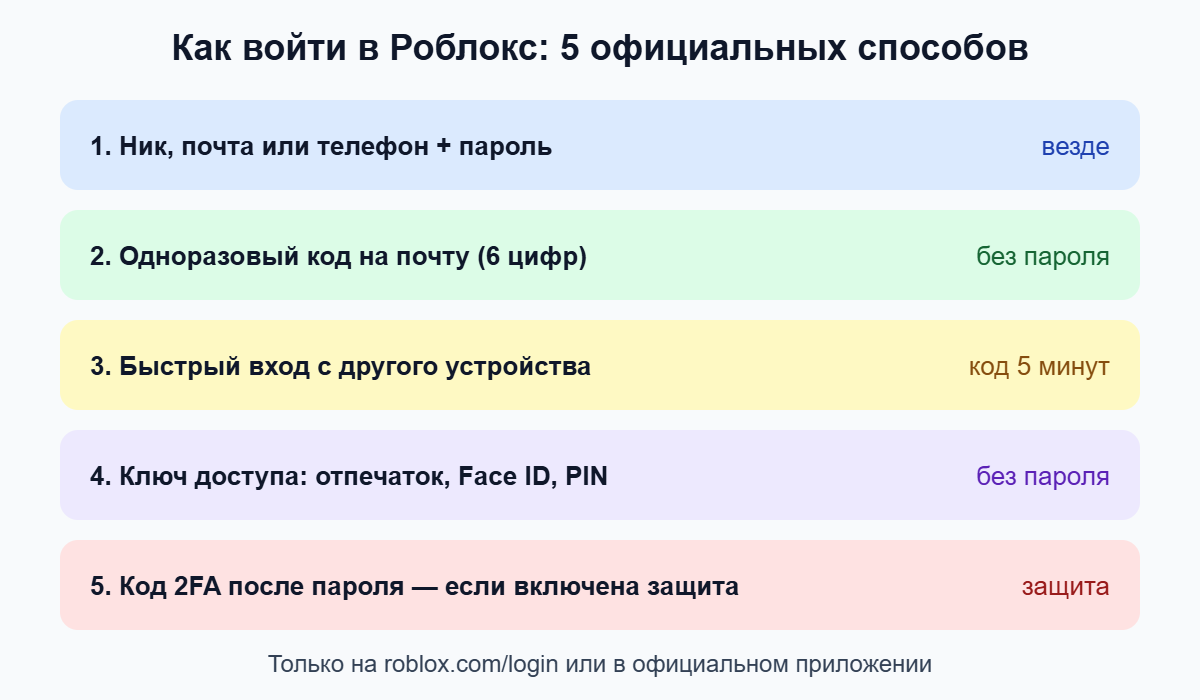 Пять официальных способов войти в аккаунт Роблокс